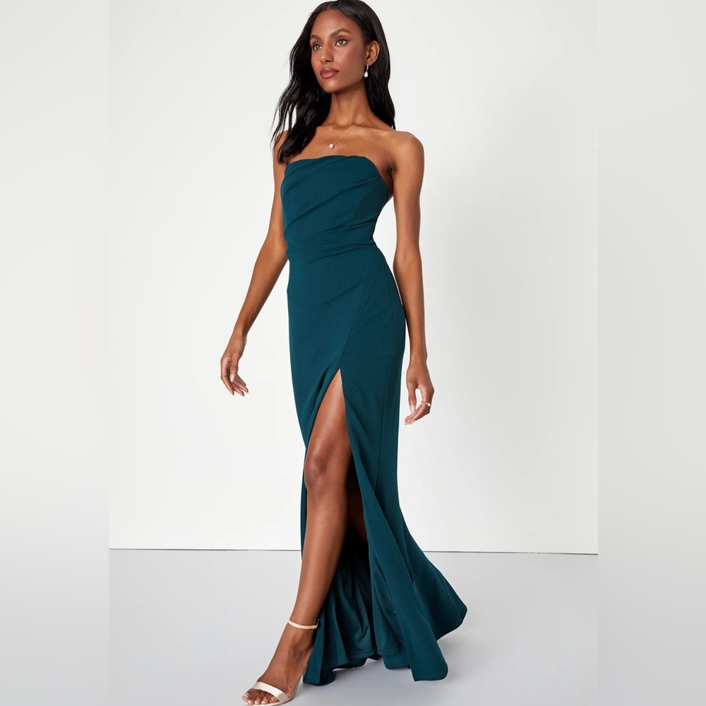Teal Strapless Evening Gown